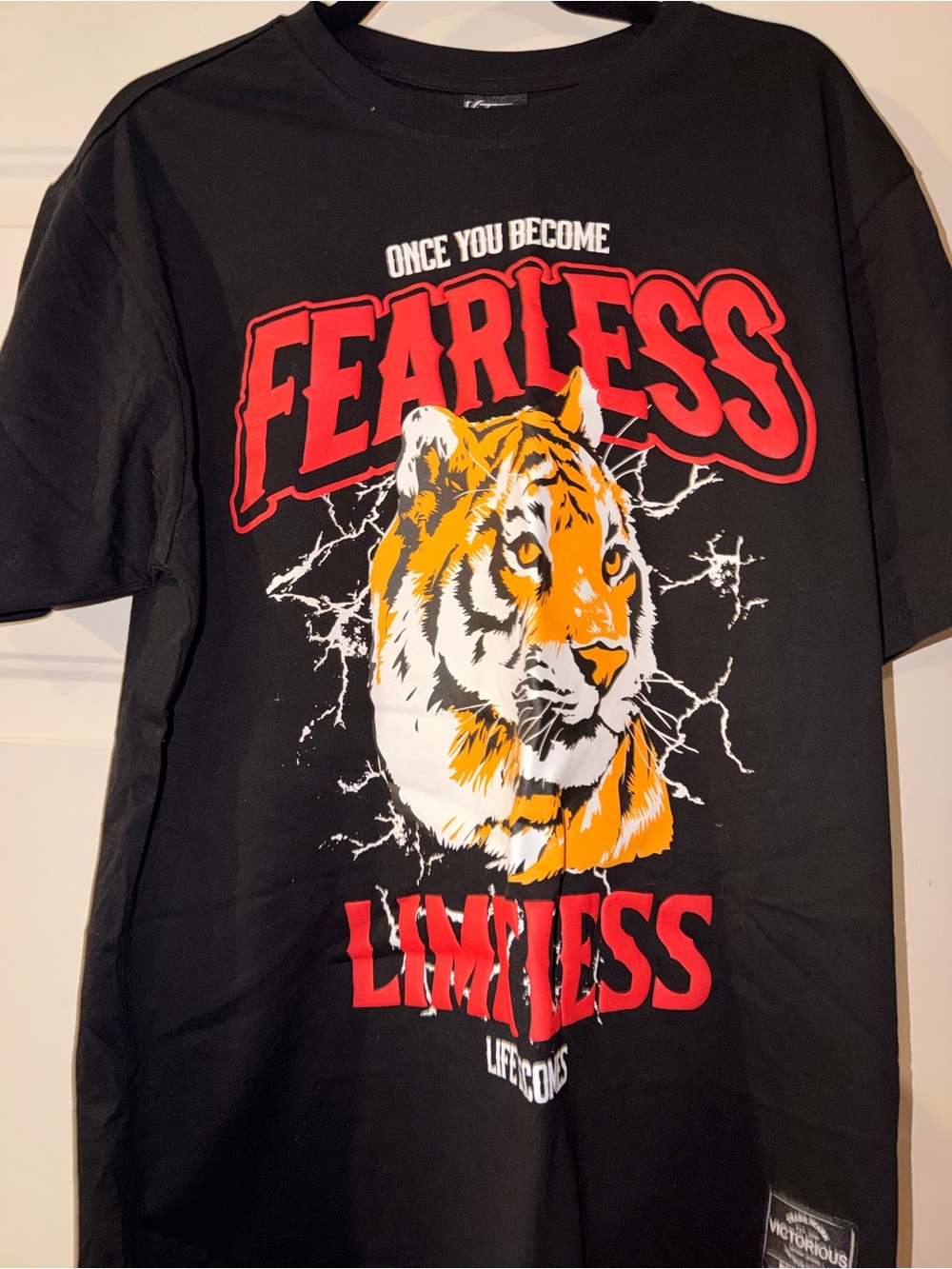 Fearless Limitless Tiger Graphic Tee - Black with Red & Orange Print